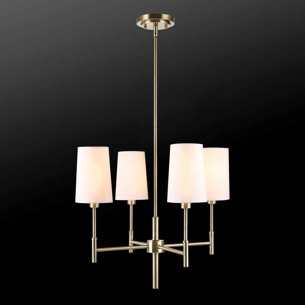 Globe Electric Ronnie 4-Lights Brass Chandelier with White Fabric Shades 61255