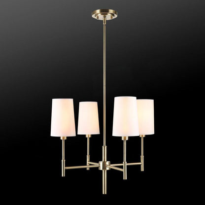 Globe Electric Ronnie 4-Lights Brass Chandelier with White Fabric Shades 61255