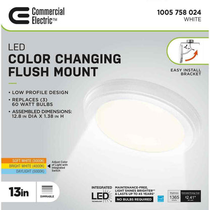 Commercial Electric 13 in. White Selectable LED Flush Mount JJU3011L-2/WHT