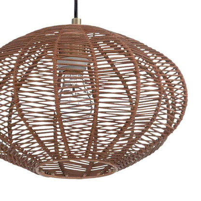 River of Goods Emilia Light Bronze Hanging Pendant with Brown Woven Rattan Shade