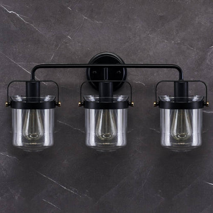 Merra 22 in. 3-Light Matte Black Vanity Light with Clear Glass Shade
