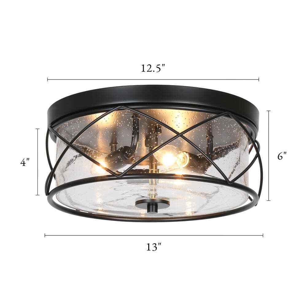 LNC Black Modern Farmhouse Flush Mount w/ Seeded Glass Shade Ceiling Light