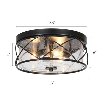 LNC Black Modern Farmhouse Flush Mount w/ Seeded Glass Shade Ceiling Light