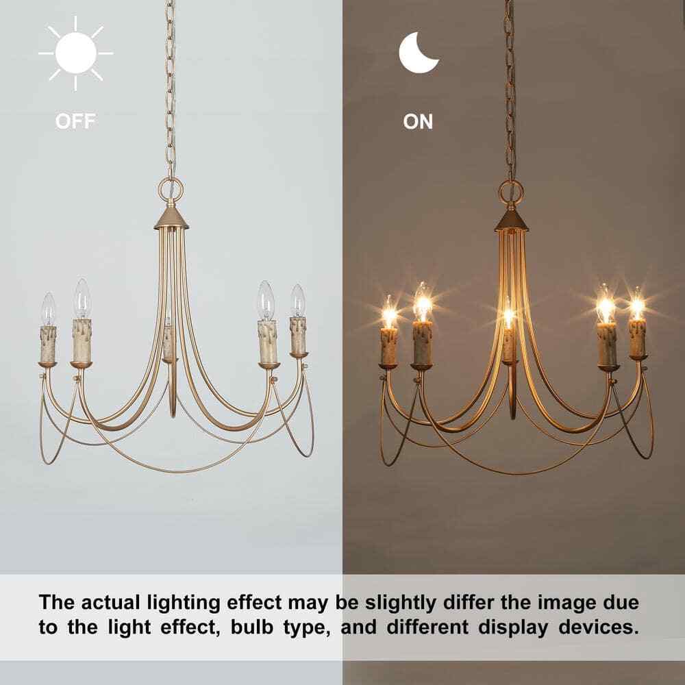 LNC Modern Satin Gold Farmhouse 5-Light Chandelier Candlestick Ceiling Light