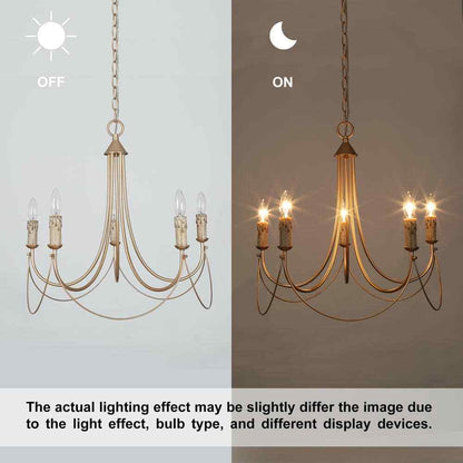 LNC Modern Satin Gold Farmhouse 5-Light Chandelier Candlestick Ceiling Light