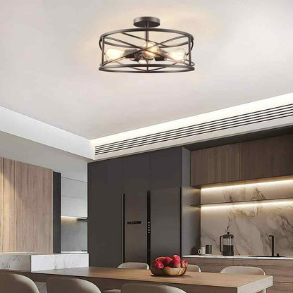 Cedar Hill 17 in. 4-Light Bronze Caged Drum Semi-Flush Mount 412606