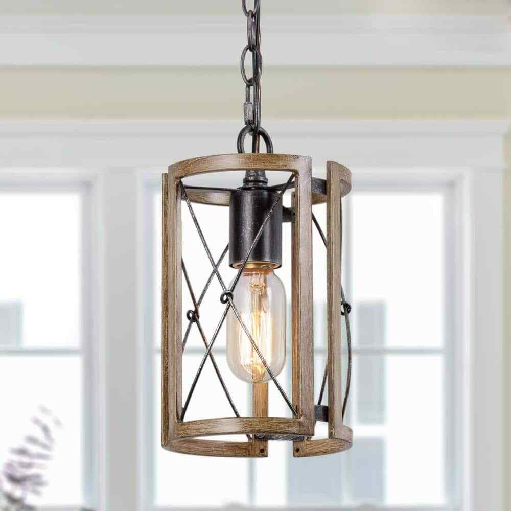 LNC Gina 1-Light Modern Farmhouse Gray Drum Cage Island Bar Mini Pendant