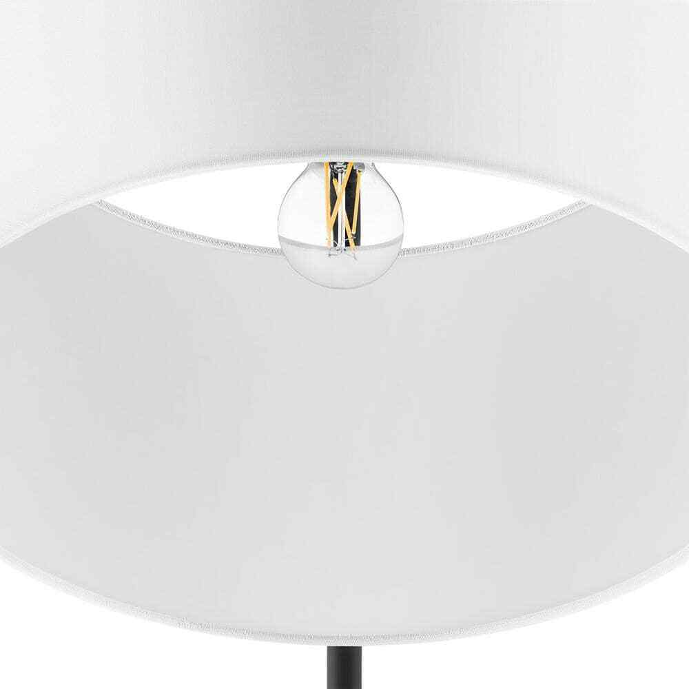 Hampton Bay Wythe 1-Light Black Downbridge Floor Lamp w/ Fabric Drum Shade