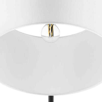 Hampton Bay Wythe 1-Light Black Downbridge Floor Lamp w/ Fabric Drum Shade