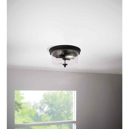 Hampton Bay Manor 13 in. Matte Black Round Flush Mount Industrial Ceiling Light