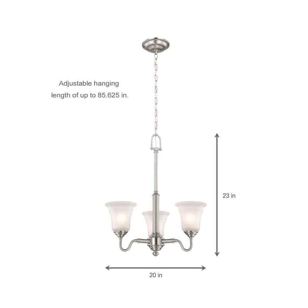 Hampton Bay Creekford 3-Light Brushed Nickel Chandelier w/ Frosted Glass Shades