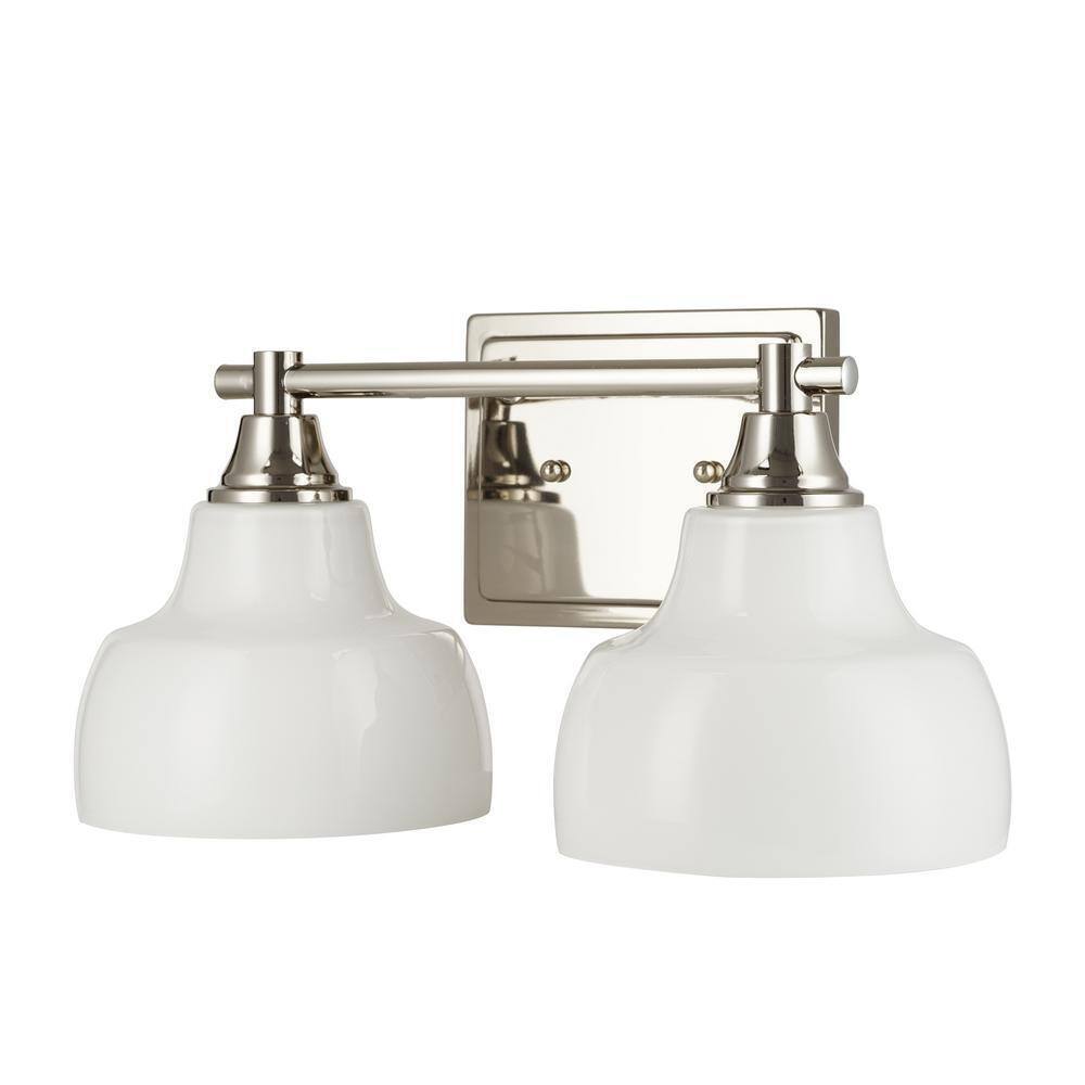 Cresswell 2-Lights Polished Nickel Vanity Light with Milk White Glass Shades