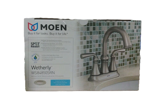 MOEN Wetherly 4" Centerset 2-Handle High-Arc Bathroom Faucet in Brushed Nickel