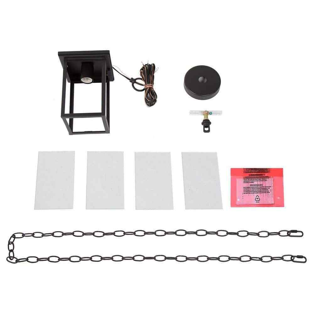 LNC Matte Black Rustic Outdoor Hanging Lantern Square Outdoor Pendant Light