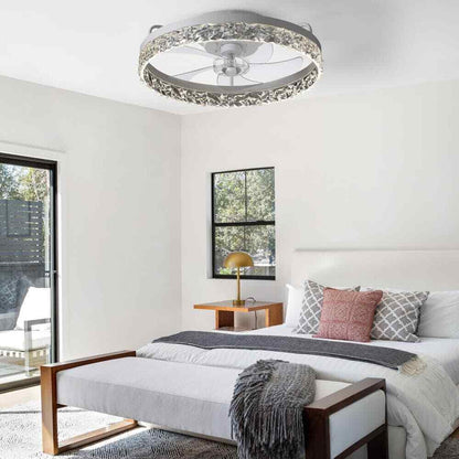 FANNEHONNE Lidia 19.68 in Indoor Modern White Crystal Flush Mount Ceiling Fan