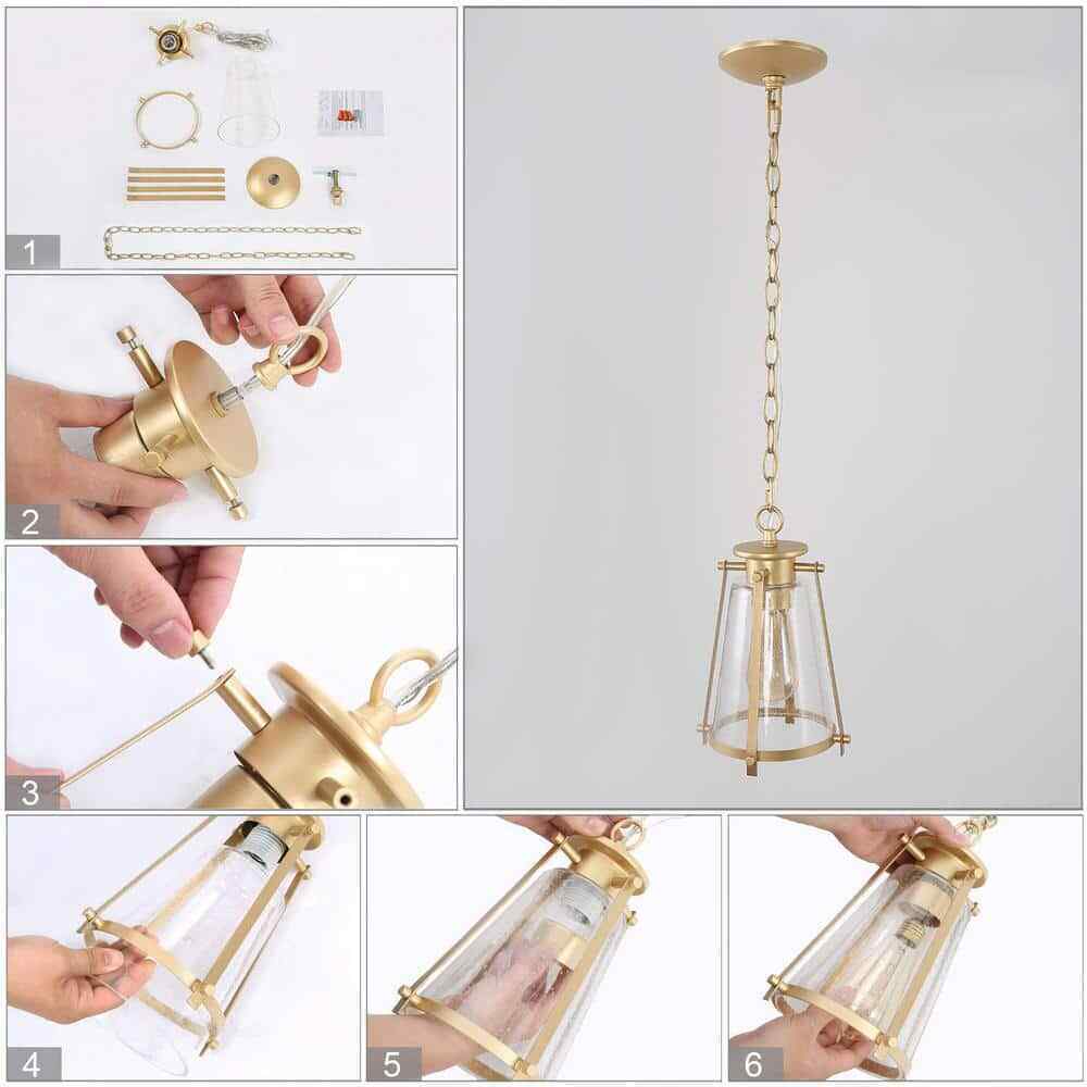 LNC Asaf Modern Gold Mini Pendant Light w/ Seeded Glass Shade 1-Light Pendant