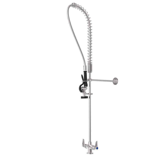HOMLUX Commercial 2-Handle Wall Mount Pull-Down Sprayer Kitchen Faucet in Chrome