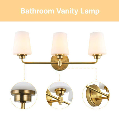 Jushua 22.5 in. W 3-Light White Plus Gold Bathroom Vanity Light with Shade