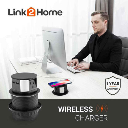 Link2Home Pop Up-Outlet Induction Charger USB-C Ports Surge Protection