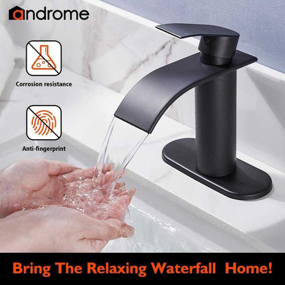 androme Single Hole Handle Waterfall Bathroom Faucet Bathroom Sink Faucet Black