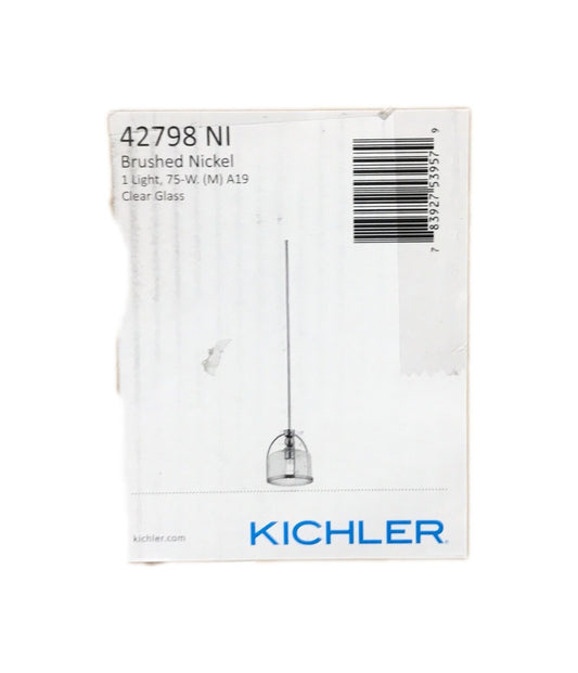 KICHLER 1-Light Brushed Nickel Kitchen Mini Pendant Hanging Light Clear Glass