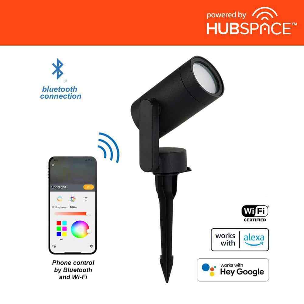 Hampton Bay Low Voltage Black LED Outdoor Spotlight Smart App Control Hubspace