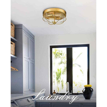 JAZAVA 12 in. 2-Light Farmhouse Champagne Gold Finish Ceiling Light Flush Mount