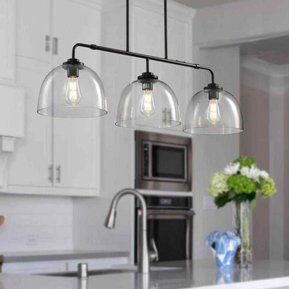 KAISITE 3-Light Black Shaded Pendant Light w/ Transparent Glass Shade