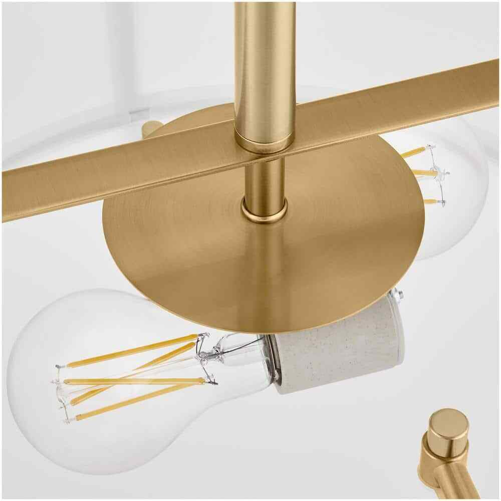 Home Decorators Brookley Brushed Gold Semi-Flush Mount w/ White Fabric Shade