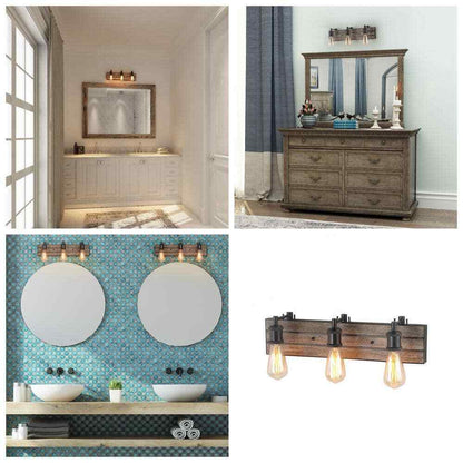 LNC Farmhouse Wood Bathroom Vanity Light 3-Light Rustic Dark Brown Wall Sconce