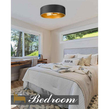 ZACHVO 14 in. 2-Light Black Gold Close 2 Ceiling Light Fixture Flush Mount Light