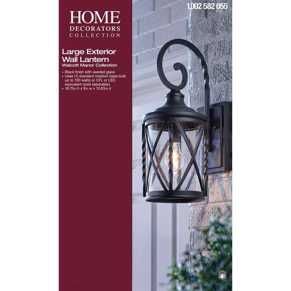 Home Decorators Walcott Manor 18.75 in. 1-Light Black Industrial Outdoor Sconce