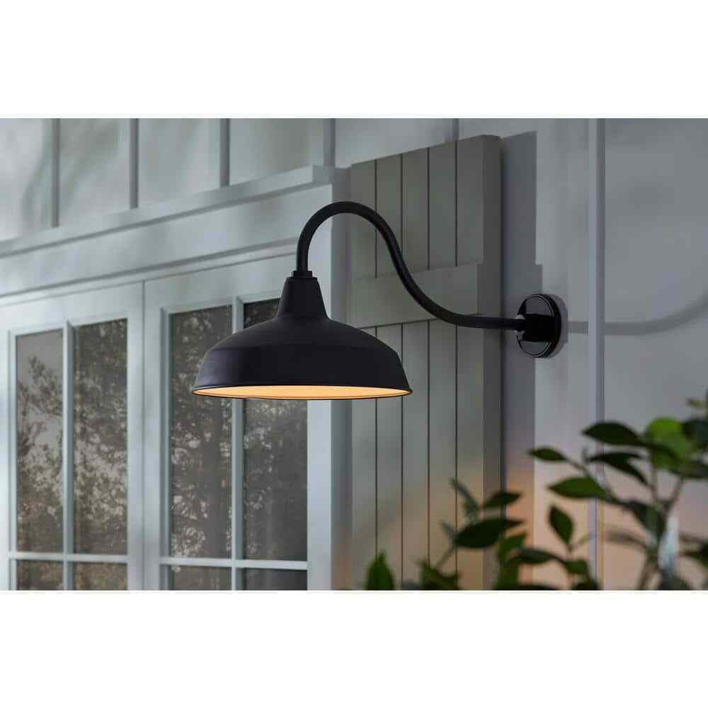 Hampton Bay Easton 1-Light Matte Black Barn Outdoor Wall Lantern Sconce