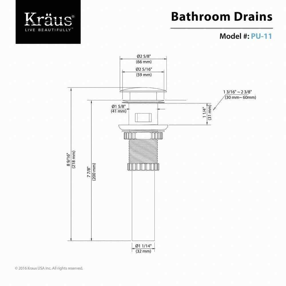 KRAUS Pop-Up Drain with Overflow Satin Nickel PU-11SN