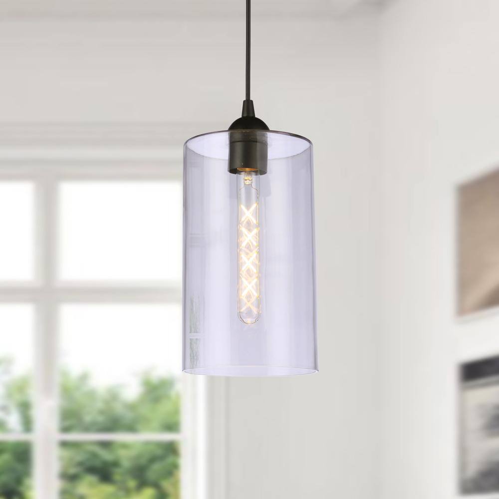 Worth Home Recessed Light Conversion Kit Matte Black  Clear Cylinder Glass Shade