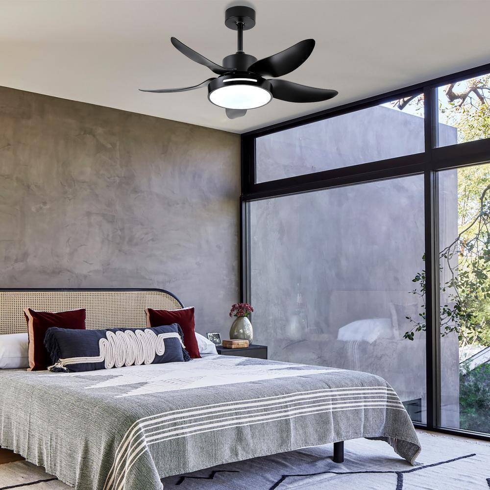 HKMGT 37.8 in. 5-Blade Smart Black Ceiling Fan w/ LED Light and Remote Control