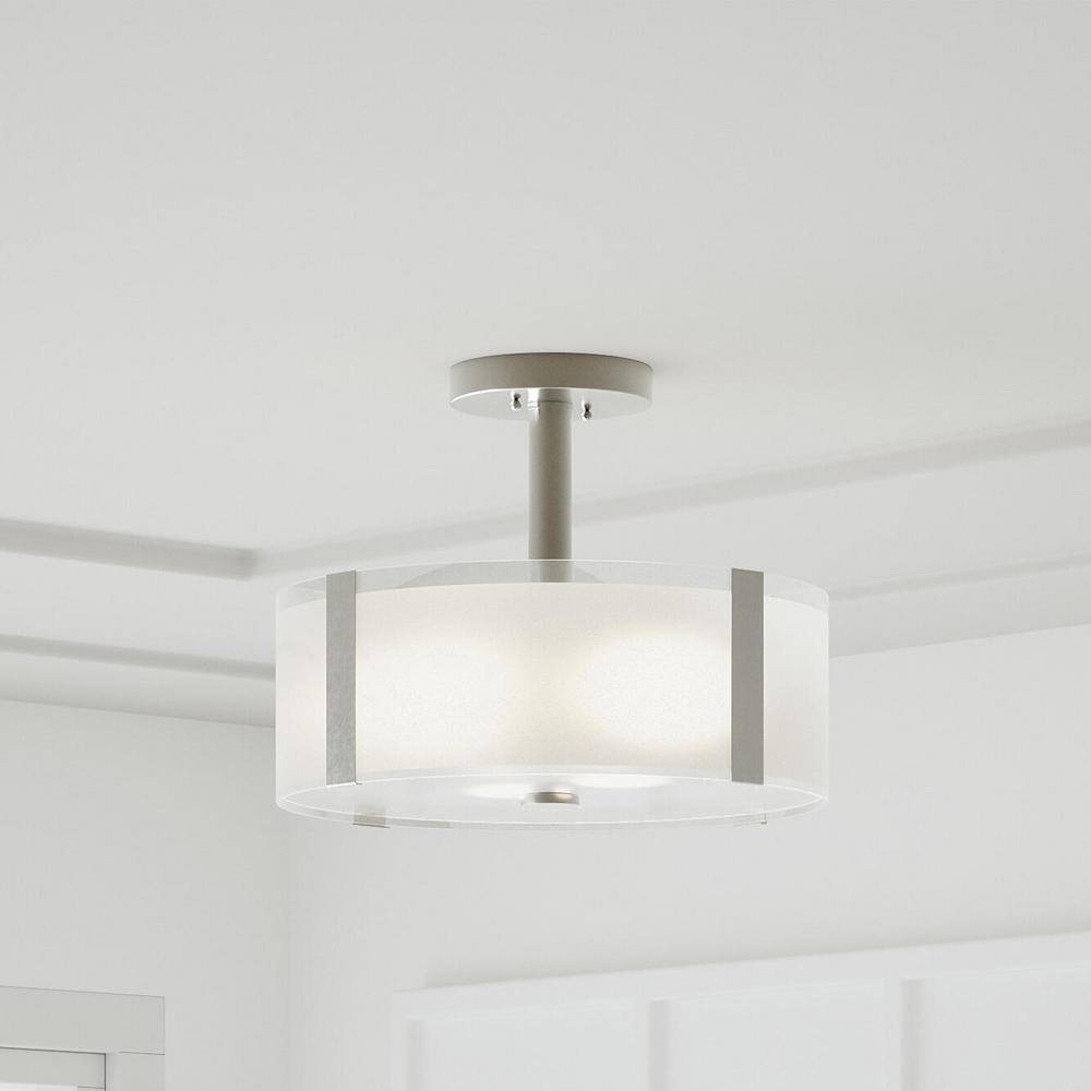 Hampton Bay Bourland Chrome Ceiling Light Fixture w/ White and Clear Glass