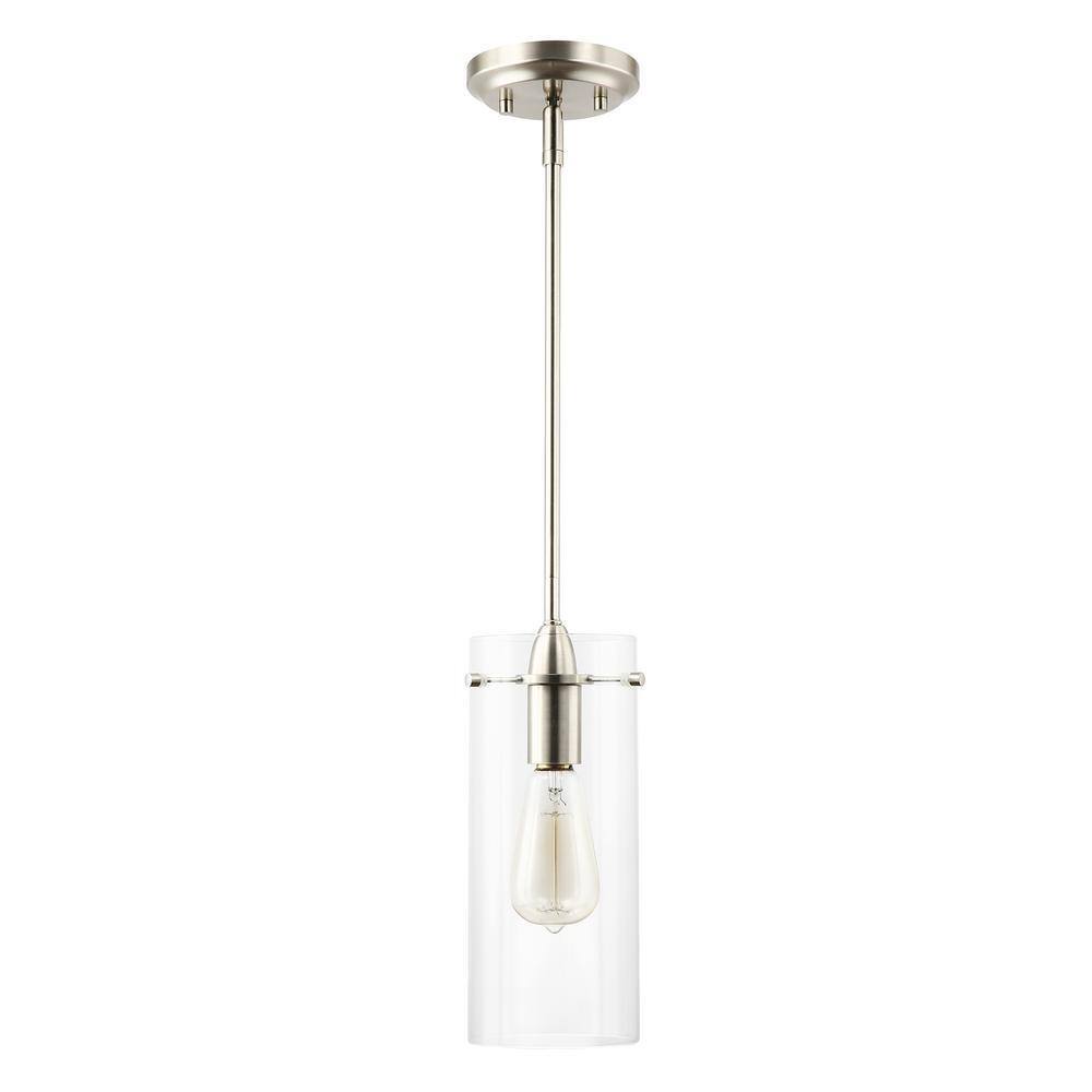 Light Society Montreal 1-Light Clear/Satin Nickel Pendant with Glass Shade