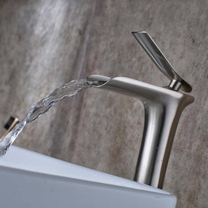 Fapully Waterfall Single Hole Single-Handle Bathroom Faucet in Brushed Nickel