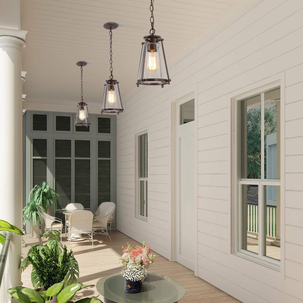 LNC Asaf Oil-Rubbed Bronze Mini Lantern Pendant Light w/ Seeded Glass Shade