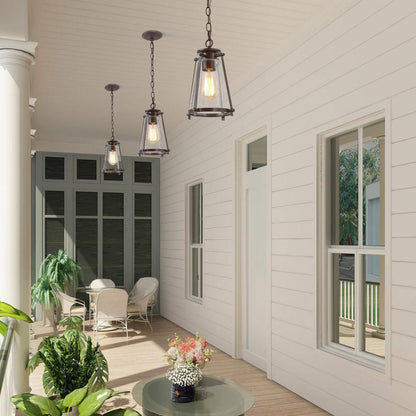LNC Asaf Oil-Rubbed Bronze Mini Lantern Pendant Light w/ Seeded Glass Shade