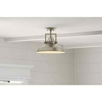 Hampton Bay Wilhelm 12 in. 1-Light Brushed Steel Semi-Flush Mount Ceiling Light