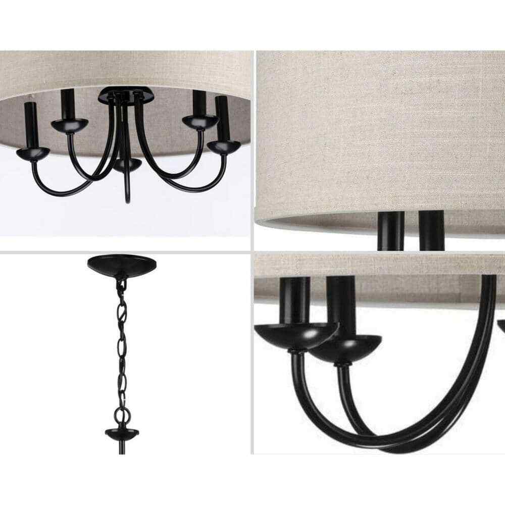 Progress Lighting Drum Shade Collection Farmhouse 21-5/8 in. 5-Light Matte Black
