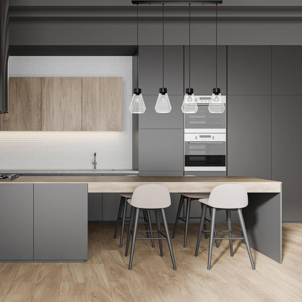 Eglo Montey 43.75 in. W x 72 in. H 4-Light Black Linear Pendant Light with Glass