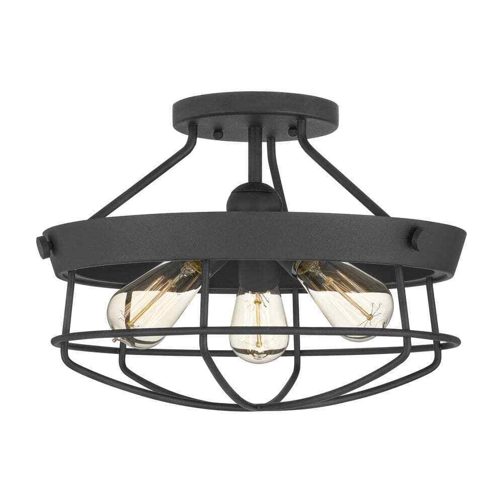 Hampton Bay Southbourne 3-Light Matte Black Rustic Farmhouse Semi-Flush Mount