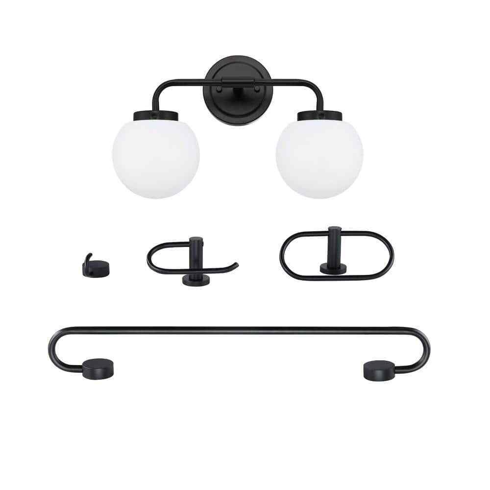 Nathan James Izzy Vanity Light Fixture Black Bathroom, 4-Piece Accessory Set