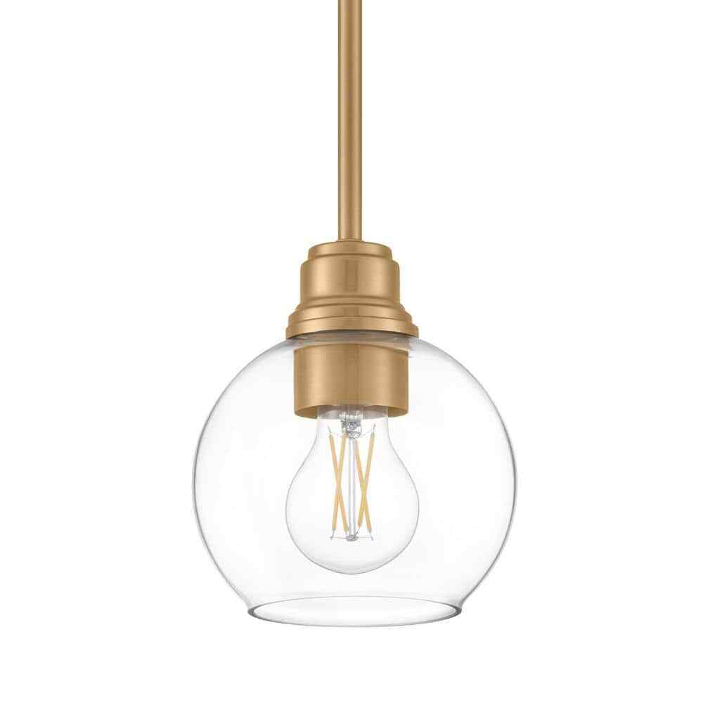 Hampton Bay Florabelle 6 in. W Mini-Pendant Antique Gold Clear Globe Glass Shade