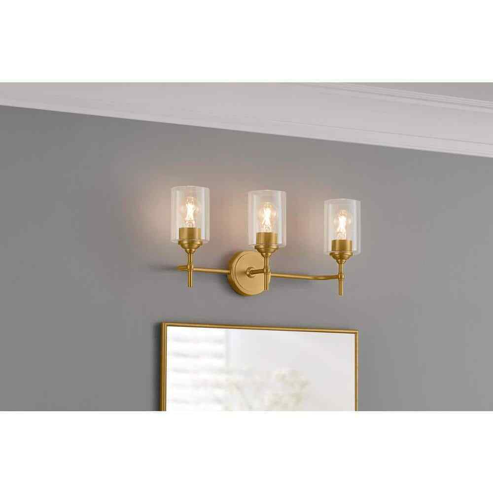 Home Decorators Ayelen 3-Light Matte Brass Modern Bathroom Vanity Light