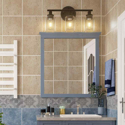 Merra 17 in. 3-Light Modern Matte Black Vanity-Light with Clear Glass Shade