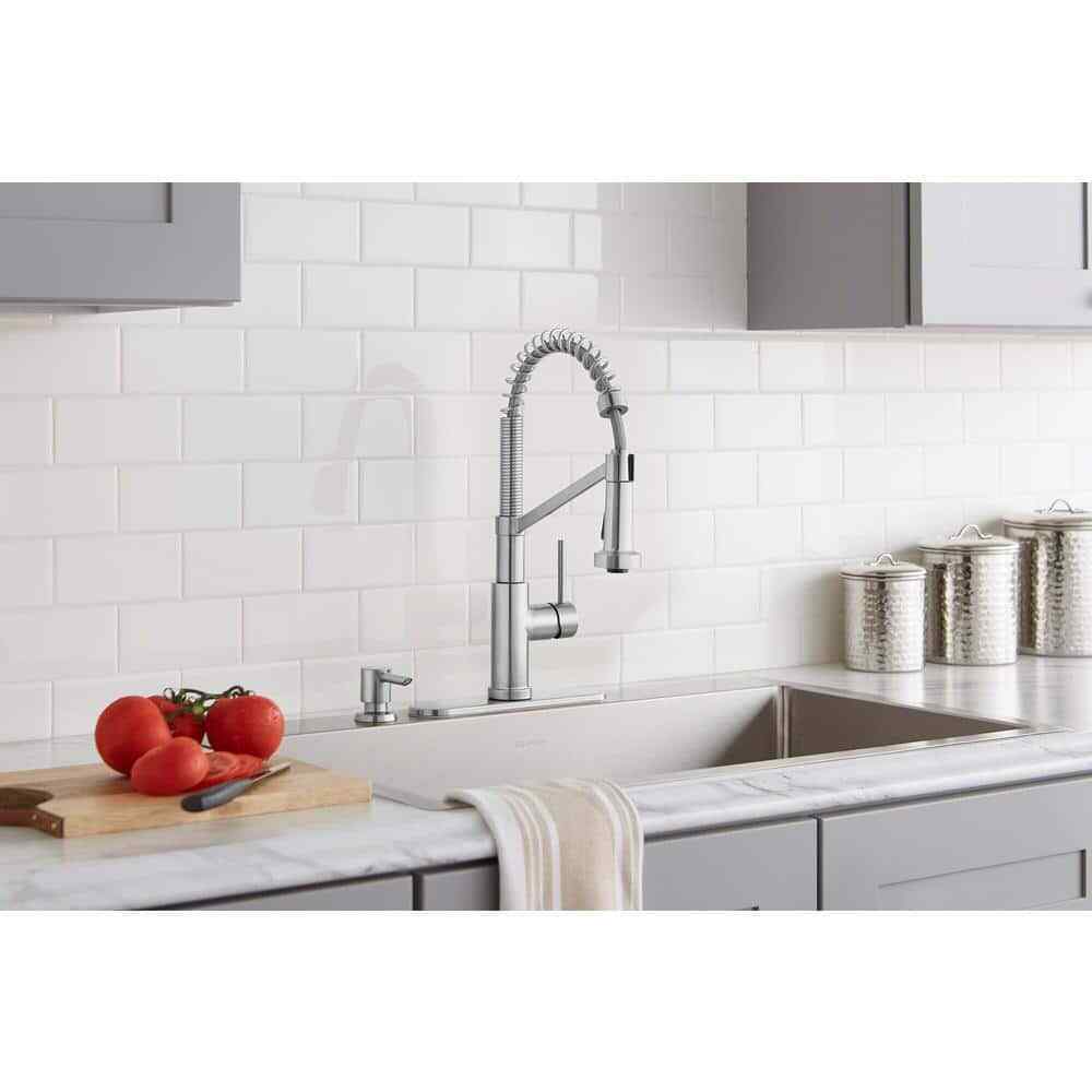 Glacier Bay Gage Spring Neck Pull-Down Sprayer Kitchen Faucet w/ Soap Dispenser